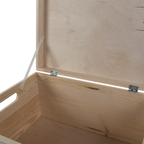 Large Unfinished Pine Wooden Storage Box with Hinged Lid & Cut-Out Handles | Toy Chest, Craft & Keepsake Storage