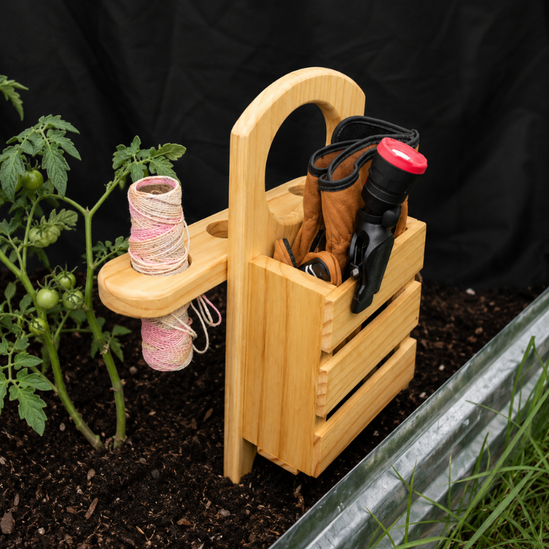 Handmade Wooden Garden Caddy with Ground Stakes