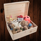 Large Shallow Unfinished Pine Wooden Storage Box with Hinged Lid & Cut-Out Handles