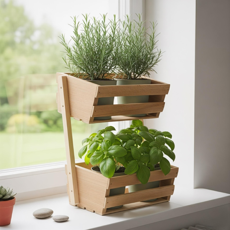 Handmade 2 Tier Wooden Plant Stand for Herbs & Indoor Plants