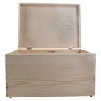 Large Unfinished Pine Wooden Storage Box with Hinged Lid & Cut-Out Handles | Toy Chest, Craft & Keepsake Storage