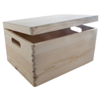 Large Unfinished Pine Wooden Storage Box with Hinged Lid & Cut-Out Handles | Toy Chest, Craft & Keepsake Storage